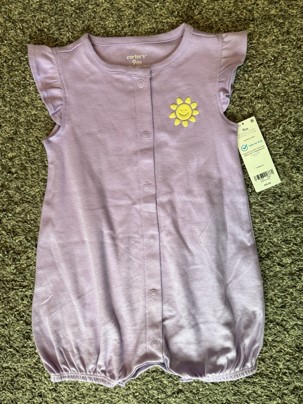 Carter's Lavender Sleeveless Baby Romper with Yellow Sun
